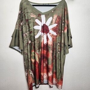 Lily‎ by Firmiana Floral 3/4 sleeve stretch blouse plus size 4xl